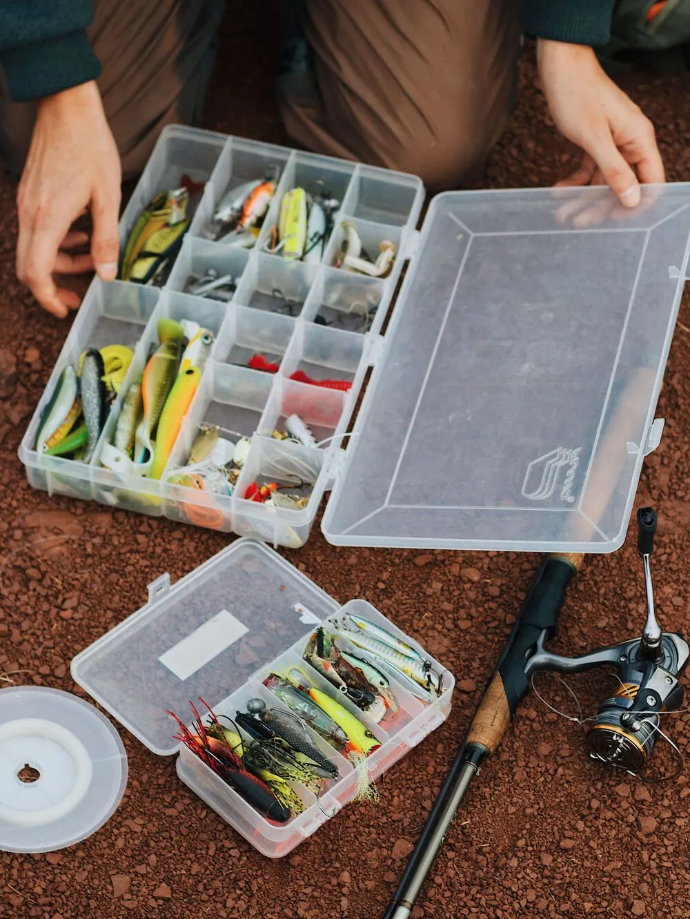 Fishing tackle being checked and matched before a session